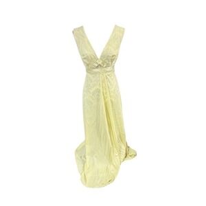 VTG Vanity Faire Yellow & Lace Full-length Nightgown‎ dress Lingerie 36